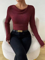 Cowl Neck Ribbed Knit Top