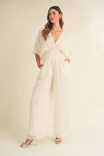 MABLE Fluffy Deep V Neck Wide Leg Jumpsuit - Ladyez