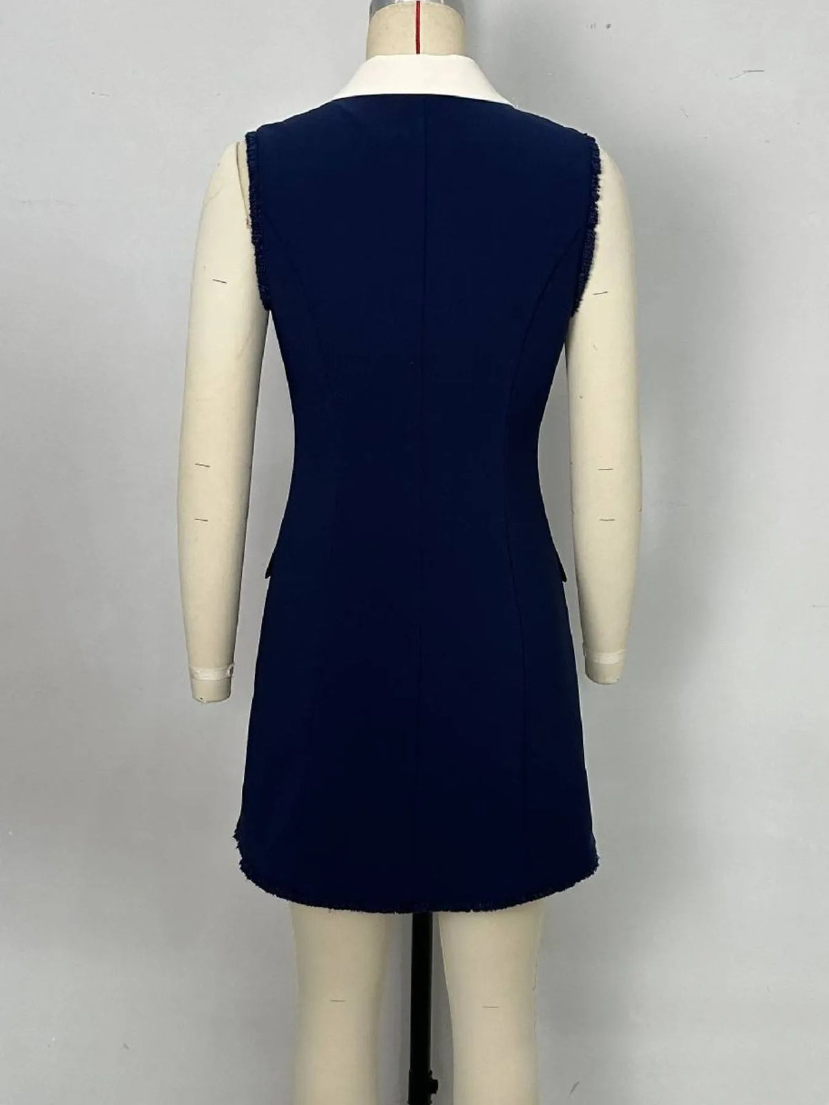 Contrast Collar Button-Front Sleeveless Mini Dress - Ladyez