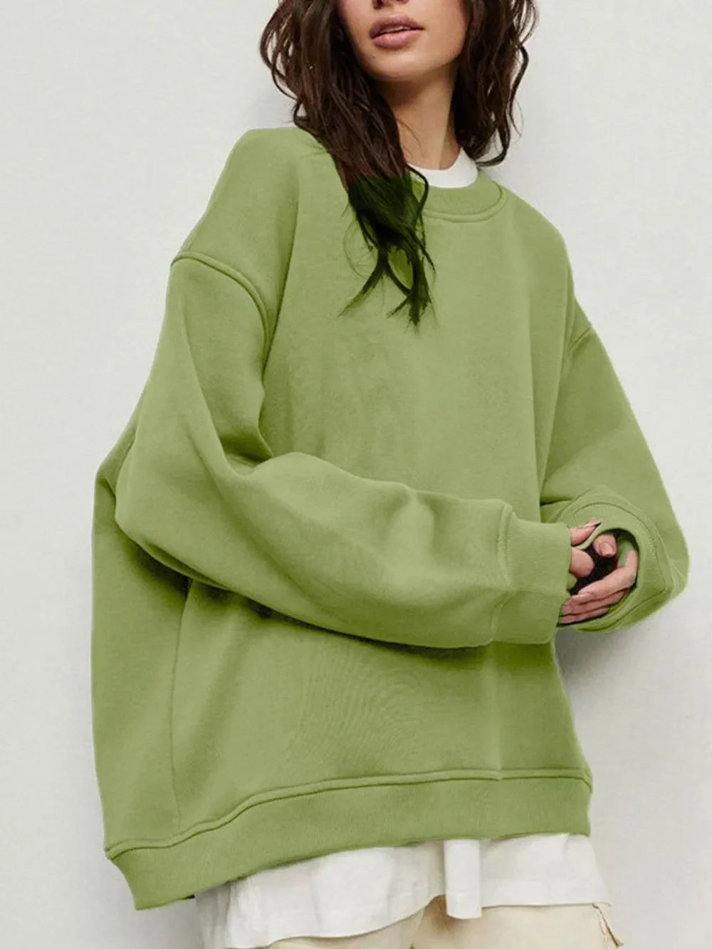 Round Neck Dropped Shoulder Long Sleeve Sweatshirt