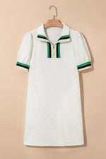 Striped Collared Zip Up Textured Dress