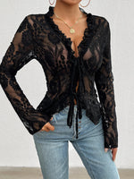 Tie Front Long Sleeve Lace Top