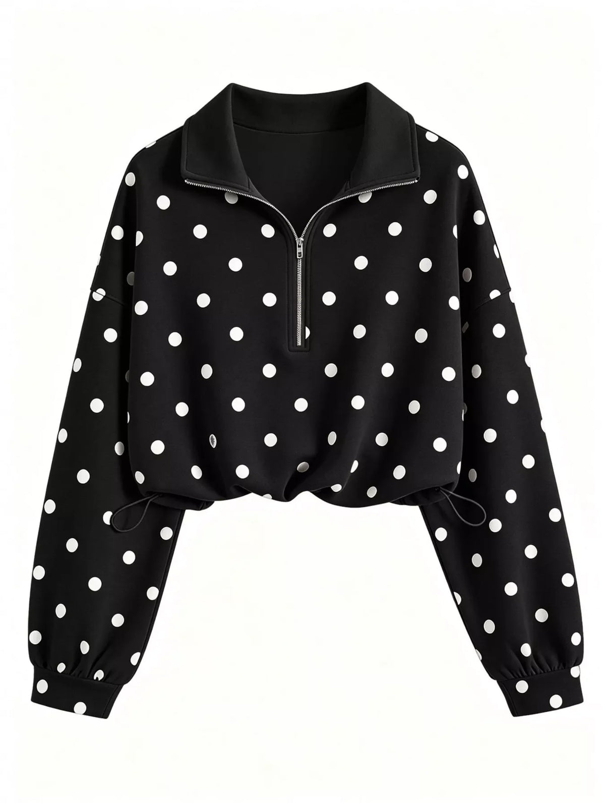 Polka Dot Half Zip Cropped Sweatshirt