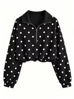 Polka Dot Half Zip Cropped Sweatshirt