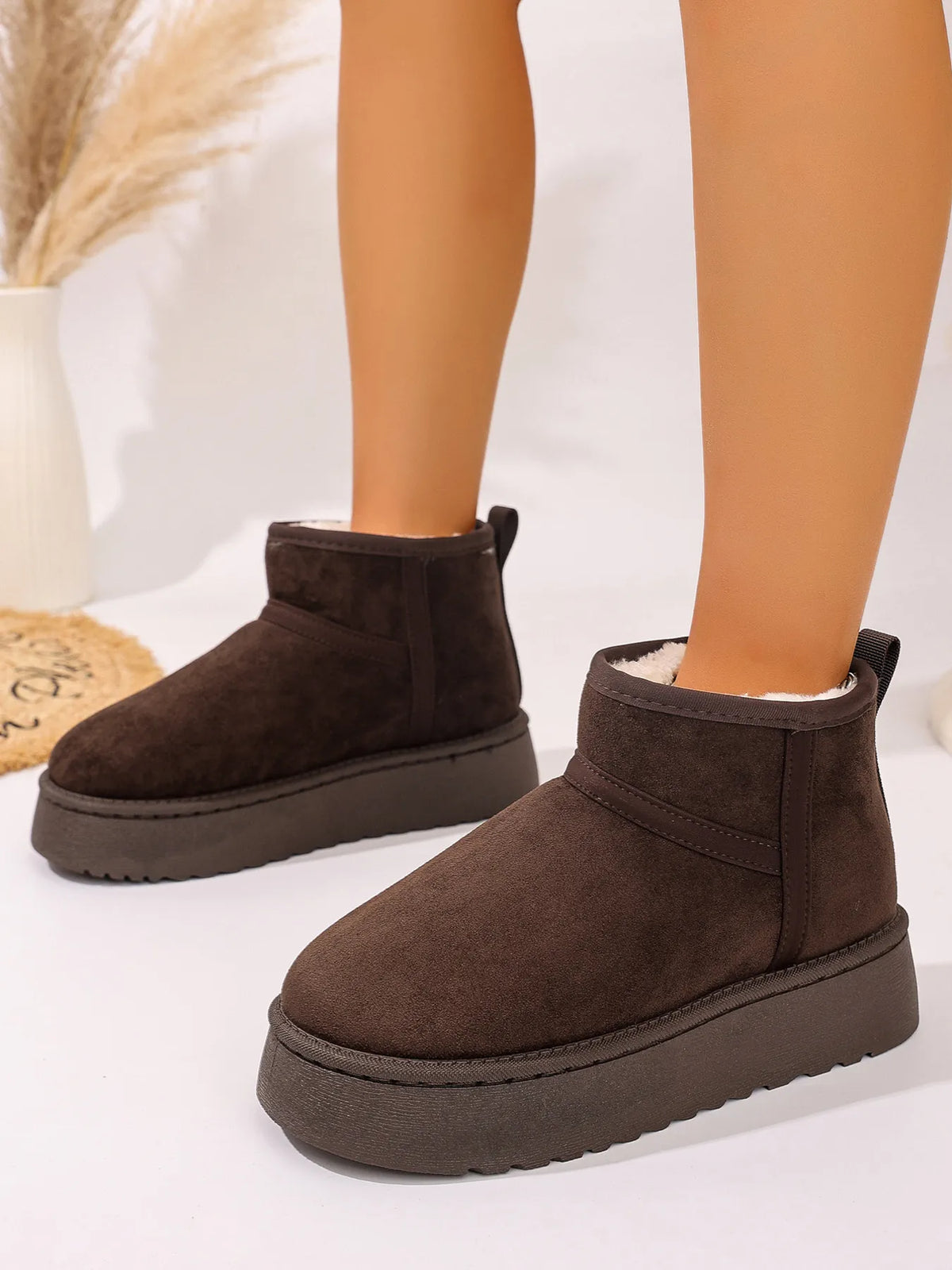 Platform Winter Ankle Boots with Cozy Fleece Lining - Ladyez