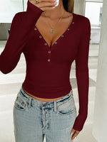 Devine V-Neck Long Sleeve T-Shirt - Ladyez