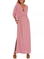 Full Size V-Neck Batwing Sleeve Maxi Dress with Side Slits Plus Size