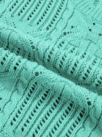 Pointelle Knit Patterned Scalloped Trim Short Sleeve Sweater