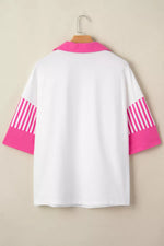Striped Color Block Patchwork Polo Collar Half Sleeve T Shirt