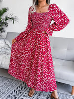 Smocked Square Neck Flounce Sleeve Dress - Ladyez