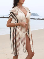 Open Front Contrast Openwork Cover-Up - Ladyez
