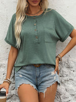 Perfee Half Button Short Sleeve T-Shirt - Ladyez