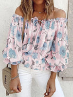 Off-Shoulder Floral Print Blouse - Ladyez