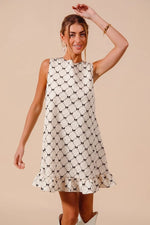 SO ME Texture Bow Printed Mini Ruffle Dress