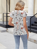 Floral Print V-Neck Cap Sleeve Casual Summer Blouse