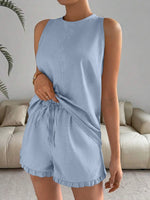 Lace Detail Round Neck Tank and Shorts Set