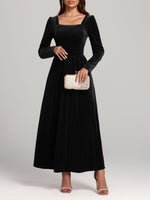 Velvet Square Neck Long Sleeve Dress - Ladyez