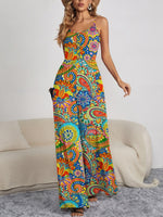 FAM-FAM Decorative Button Spaghetti Strap Wide Leg Jumpsuit - Ladyez