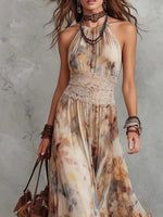 Floral Print Halter Neck Maxi Dress