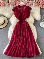 Ruffled Mock Neck Lace Maxi Dress
