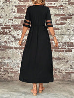 Plus Size Mesh Sleeve Round Neck Dress with Pockets