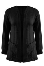 Full Size Textured Open Front Long Sleeve Cardigan