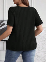 Plus Size V-Neck Short Sleeve Ribbed T-Shirt