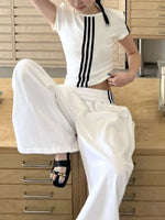 Full Size Striped Crop Top & Wide Leg Pants Set Plus Size