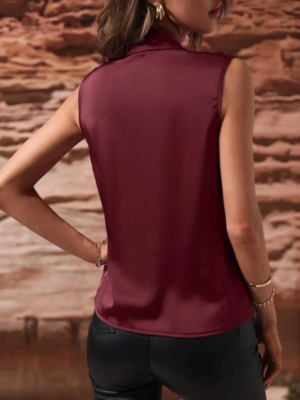 Sleeveless Wrap Draped Blouse - Ladyez