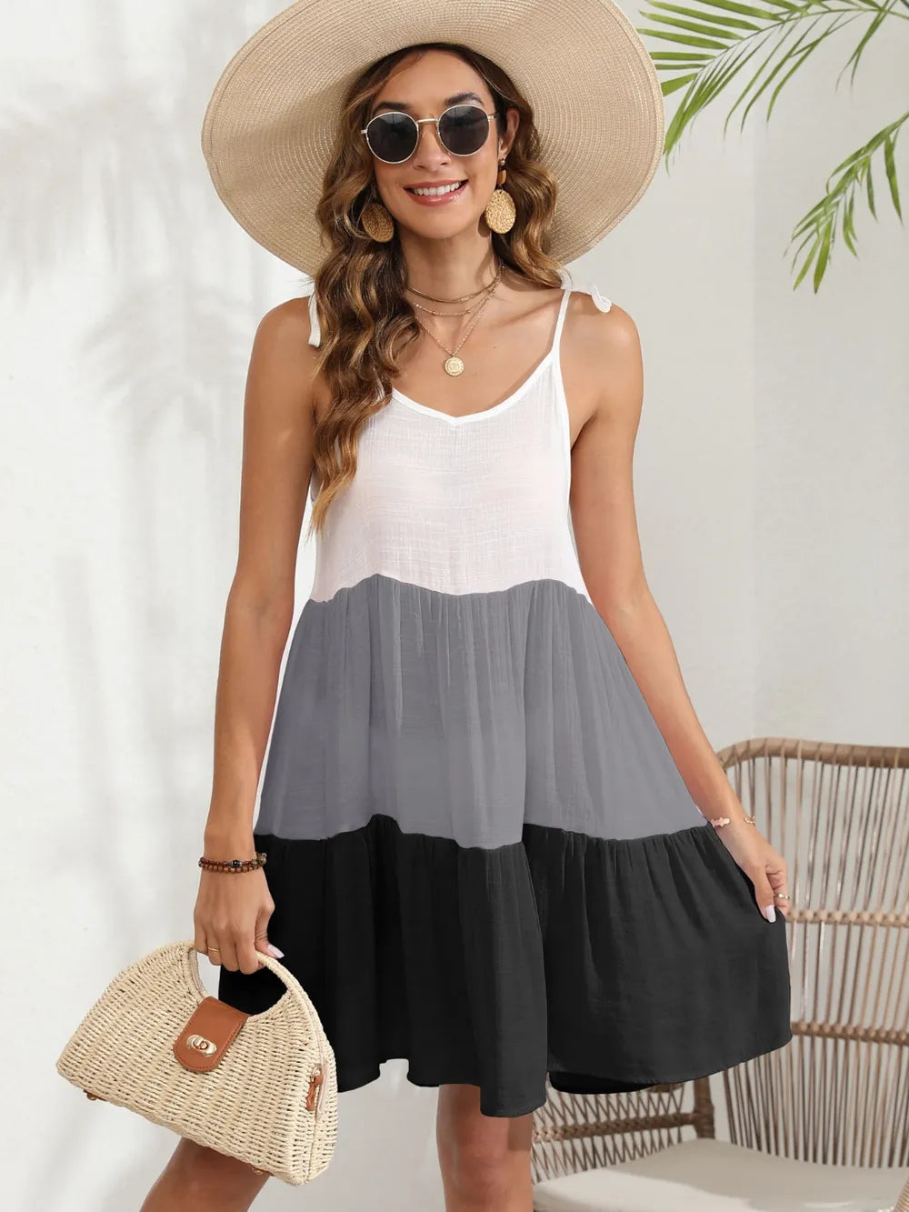 Color Block Spaghetti Strap Cover-Up Dress - Ladyez