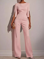 Wide-Leg Jumpsuit with Slit Sleeve