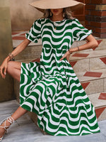 Wavy Striped Round Neck Short Sleeve Dress