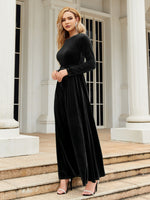 Tie Front Round Neck Long Sleeve Maxi Dress - Ladyez