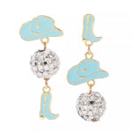 Asymmetrical Cowgirl Boot Hat Ball Dangle Earrings