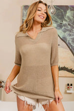 BiBi Short Sleeve Collared Knit Top