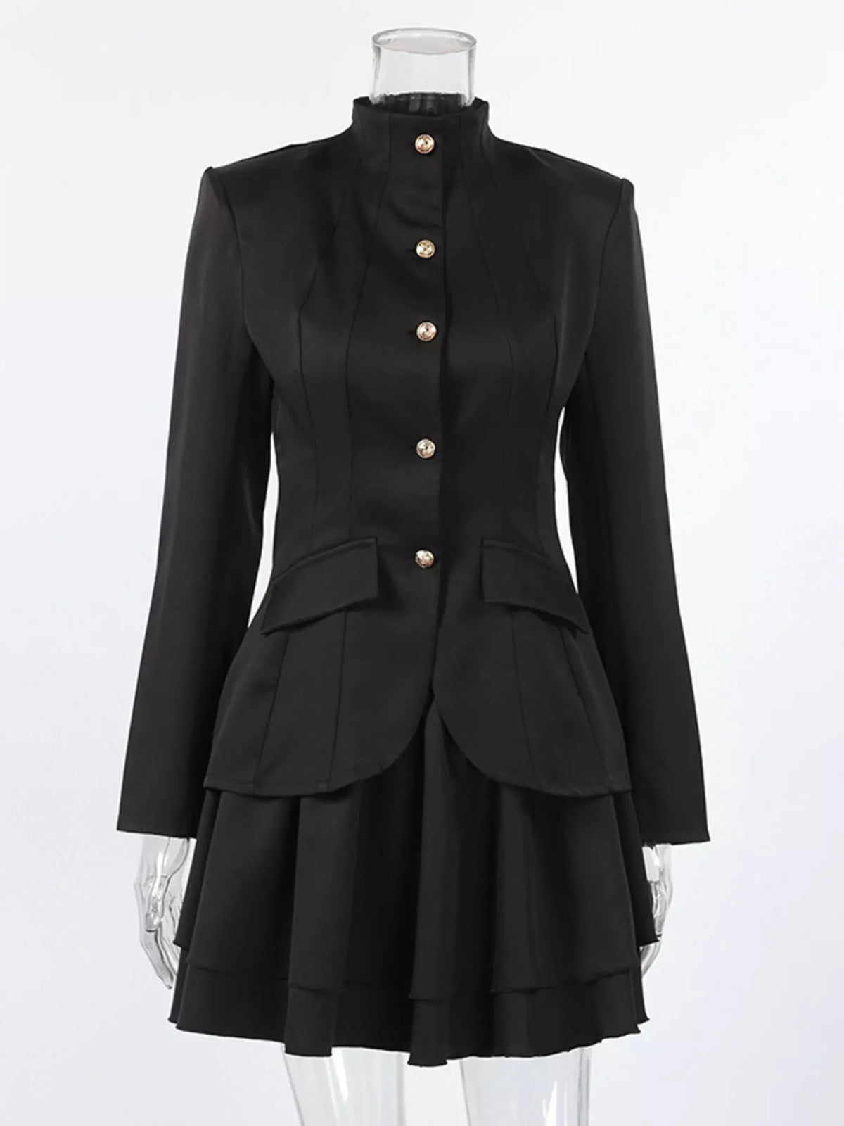 Elegant Stand Collar Blazer and Mini Skirt Set
