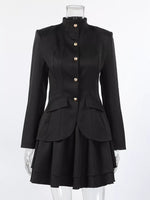 Elegant Stand Collar Blazer and Mini Skirt Set
