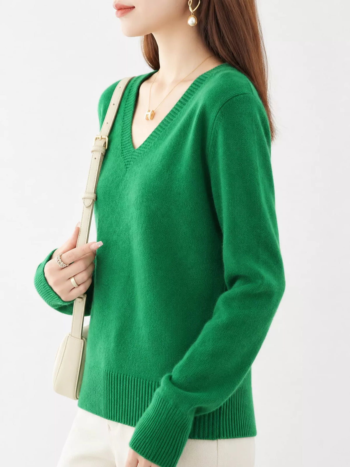 V-Neck Solid Color Sweater