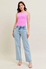 Judy Blue Full Size High Waist Stone Wash Straight Jeans Plus Size - Ladyez