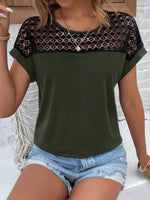 Lace Round Neck Short Sleeve T-Shirt - Ladyez