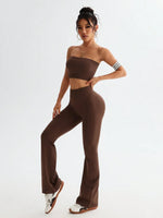 Tube Top and High Waist Flare Pants Active Set - Ladyez