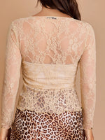 Mesh Floral Lace Long Sleeve T-Shirt - Ladyez