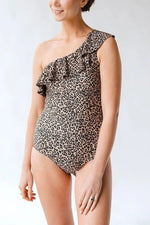 Full Size Ruffled Leopard Single Shoulder One-Piece Swimwear - Ladyez