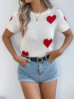 Heart Pattern Short Sleeve Knit Top