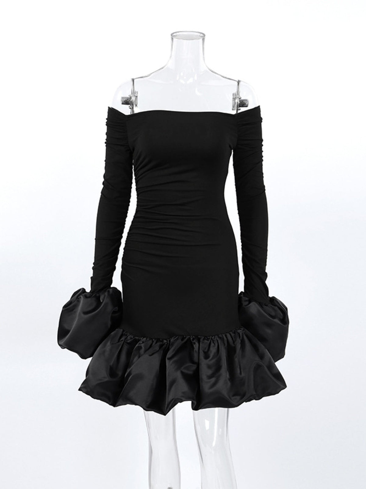 Off-Shoulder Ruffle Hem Mini Dress