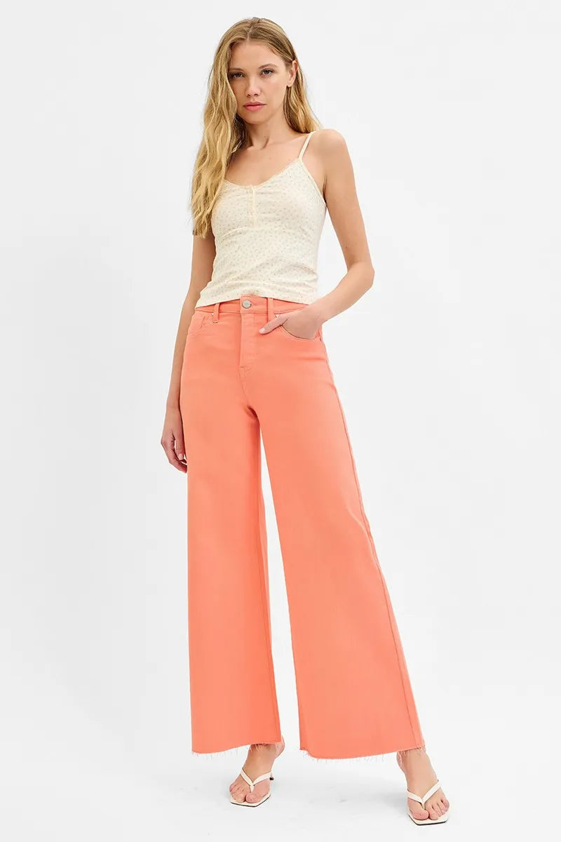RISEN Full Size Tummy Control High Rise Wide Leg Palazzo Jeans Plus Size - Ladyez