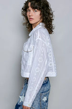 POL Eyelet Textured Cotton Cropped Button Front Jacket