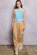 POL Ribbed Round Neck Cropped Tank with Lace Detail