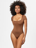 Full Size Square Neck Short Sleeve Bodysuit - Ladyez