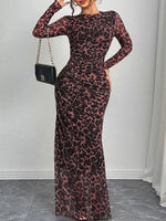 Leopard Ruched Bodycon Maxi Dress